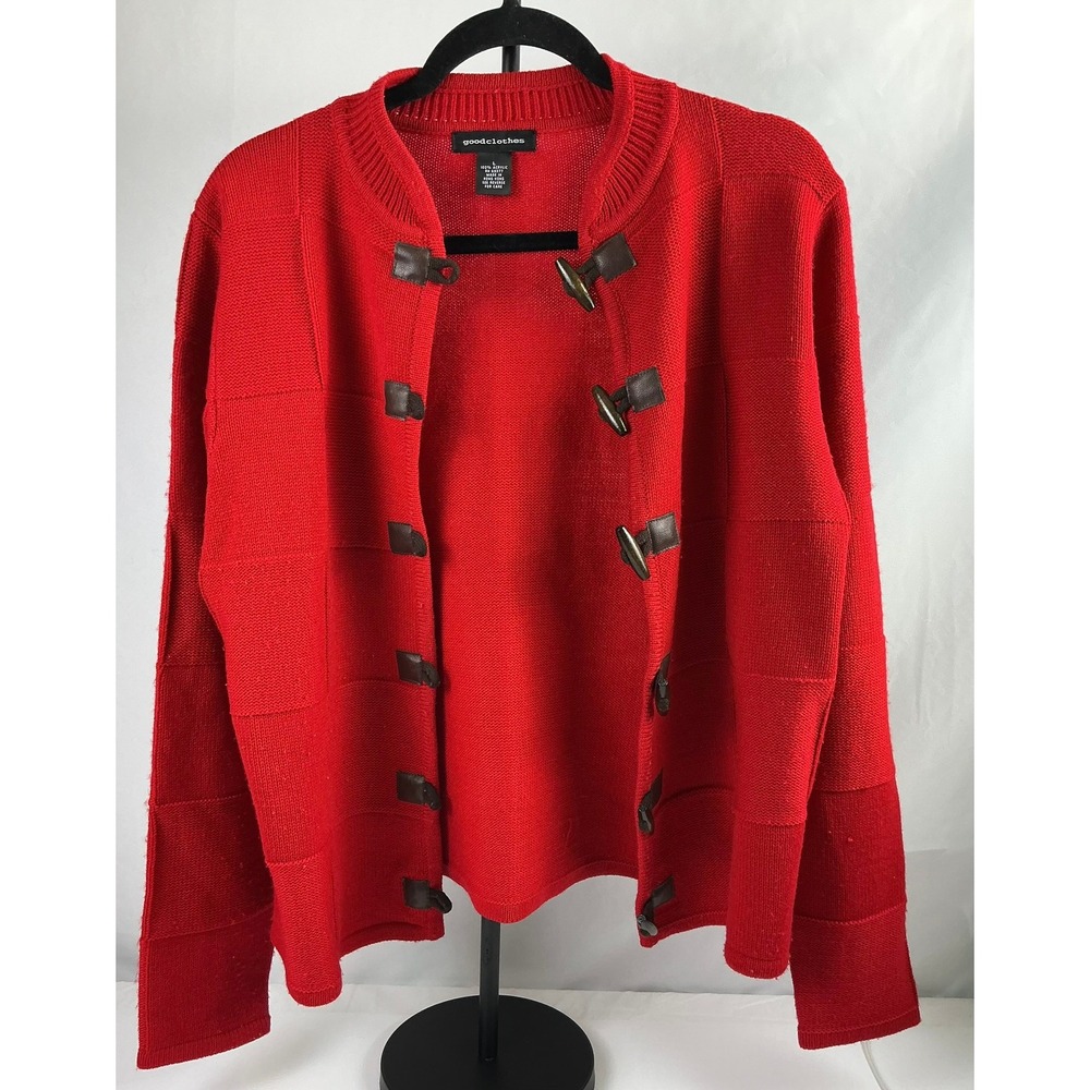 Good clothes Red Textured Knit‎ Cardigan Toggle Closure Women Sweater Acrylic LG